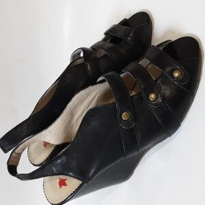 Farylrobin Anthropologie leather women wedge 7 black office casual vacation Y2K